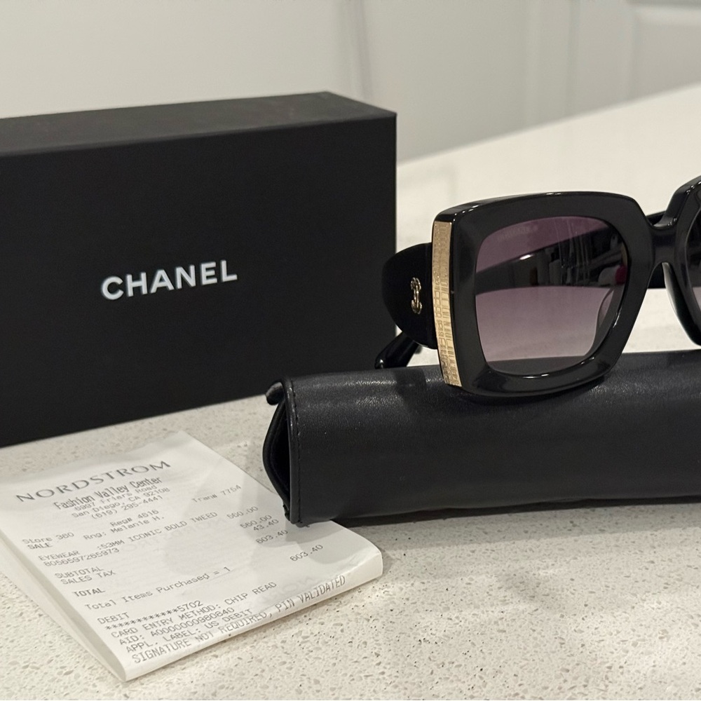CHANEL Women's Sunglasses with Black Frame and Gold Detail